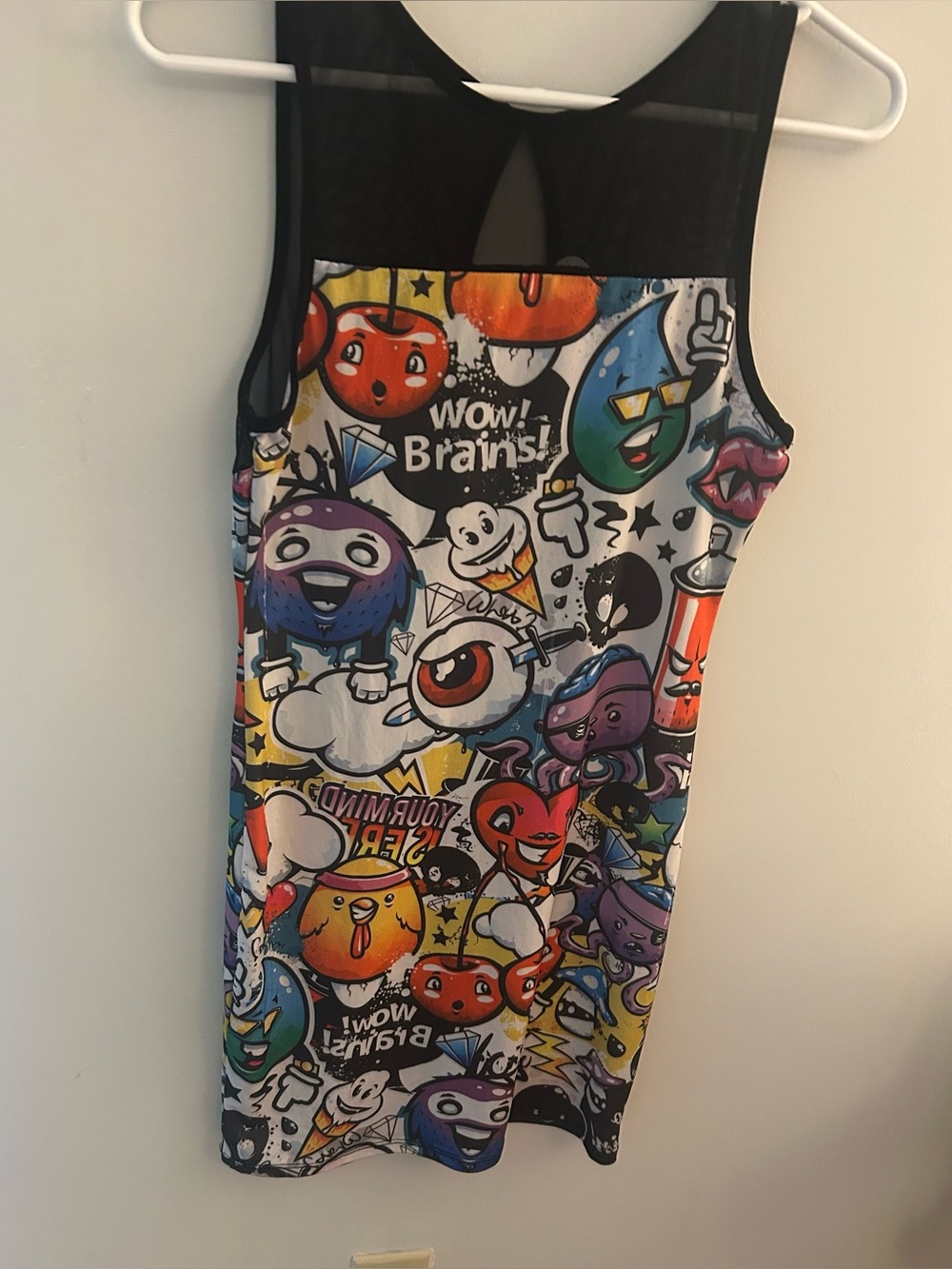 Body Central Black Mesh Pop Art Graphic Tank Dress